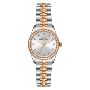 Montre classique pour femme en acier bicolore argent et or rose avec lunette diamantée