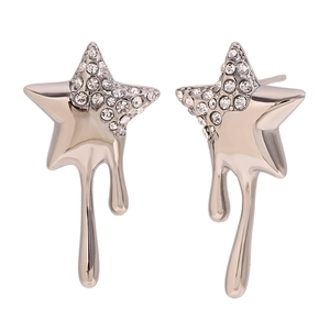 Star-shaped earrings with crystal inlay and unique melted silver fluid metal design