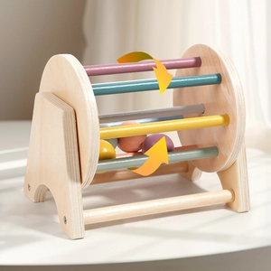 Montessori Spinning Drum Wooden Scrolling Toy Colorful Early Education Hand Eye Coordination Sensory Visual Tracking Baby
