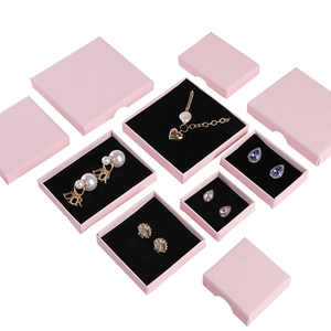 Pink jewelry gift boxes in various sizes with elegant black sponge lining for rings