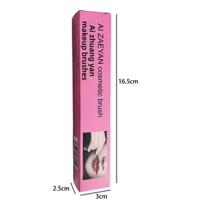 Pink and black paper packaging for dual silicone makeup brush with cleaning instructions
