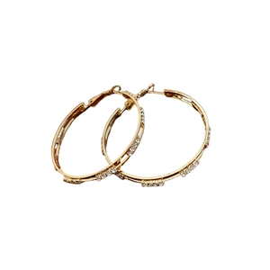 Exaggerated golden geometric hoop earrings with sparkling rhinestones for party wear