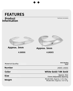Detailed view of irregular wavy S925 sterling silver adjustable rings in two widths
