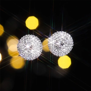 Elegant luxury round crystal stud earrings for women with shimmering silver zircon accents