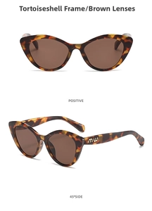Front and 45-degree side views of tortoise shell cat-eye sunglasses with tinted lenses