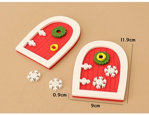 Miniature dollhouse Christmas red door with snowflake decor and 11.9cm size detail