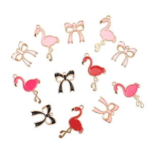 Pink and red flamingo bow alloy pendants for DIY necklace and earring making
