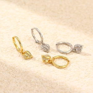 S925 sterling silver heart hoop earrings with cubic zirconia in gold and silver