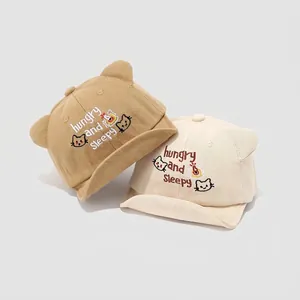 Gorras de béisbol bordadas para bebé con orejas de gato en algodón caqui y beige