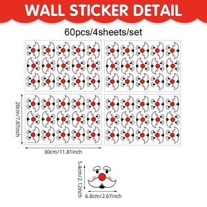 Detailed dimensions of 60pcs snowman face stickers with 30x20cm sheet measurements