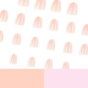 Faux ongles courts ovales aurore rose tendre avec effet scintillant et nacré