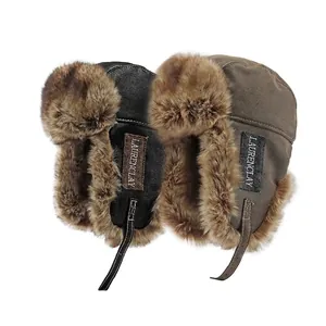 Herren Winter Uschanka Kunstleder Dick Warm Fliegermütze Mit Kunstpelzfutter Winddicht Ohrenschutz Outdoor Reitmütze