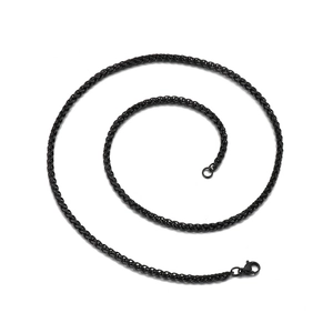 Polished black titanium wheat chain necklace for men and women with lobster clasp closure