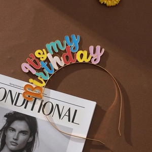 Gold metal 'It's my birthday' headband with colorful macaron lettering for girl parties