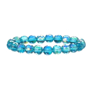 Elegant 10mm blue faceted crystal stretch bracelet with sparkling light-reflecting beads