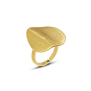 Minimalist adjustable golden ring featuring an irregular wave design and brushed texture