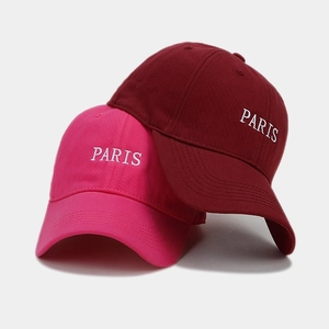 British style cotton twill baseball caps with PARIS embroidery in rose and burgundy