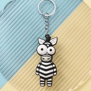 Detailed view of zebra keychain made of eco-friendly PVC soft rubber with big eyes