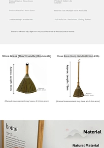 Size chart showing short and long handle handmade miscanthus broom dimensions