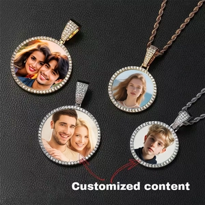 Customized round photo pendants with diamond-set wings and elegant gold silver chains