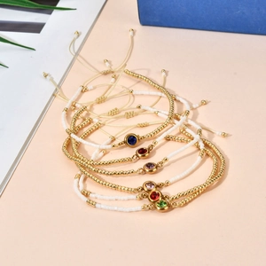 Adjustable colorful zircon bead bracelets in gold stainless steel for women