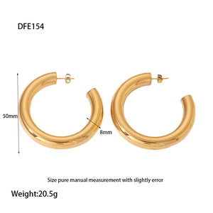 Détails des créoles épaisses de 50mm en acier inoxydable plaqué or 16K avec dimensions