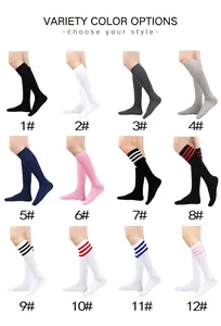 Multi-color display of knee-high striped socks in 12 different sporty styles and colors