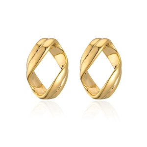 Irregular geometric copper earrings with 18K gold plating on a clean white background