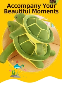 Soft plush turtle toy set featuring a large and small green sea turtle duo on a sofa