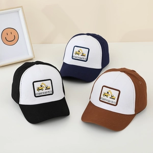 Kids Baseball Cap 100% Cotton Cartoon Excavator Truck Embroidery Sun Hat Toddler Boys Girls Color Block Breathable