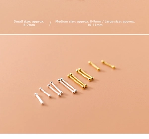 Silver and gold S925 stud earrings in 6-7mm, 8-9mm, and 10-11mm length sizes