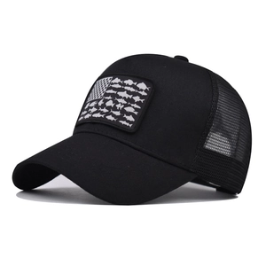 Trucker Hat Mesh Baseball Cap Fish American Flag Embroidery Breathable Adjustable Outdoor Fishing Sport Casual