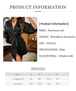 Detailed size chart for women's imitation silk robe including length and bust measurements