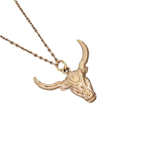 Polished gold stainless steel bull head pendant necklace with O-chain for women