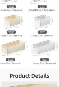 Detail view of the adjustable drawer organizer featuring handles and retractable length mechanism