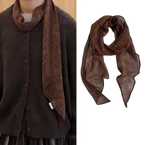 Vintage Cloth Scarf Necklace Paisley Print Maillard Style Long Sweater Chain Elegant Jewelry Accessory For Women