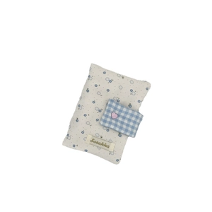 Floral fabric stationery cover with blue floral pattern and pink heart button accent