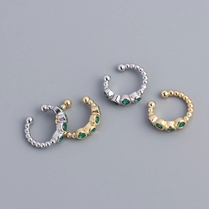 925 Sterling Silver Ear Cuffs With Green Gemstones C Shaped No Piercing Ear Bone Clips Minimalist Trendy For Women