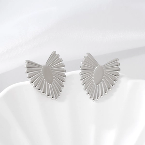 Elegant silver heart-shaped wrinkled stud earrings in polished stainless steel finish