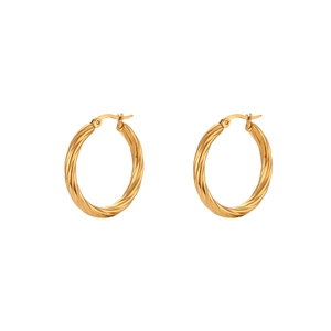 Minimalist 18K gold plated stainless steel hoop earrings with twisted texture design