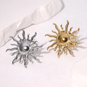 Stainless Steel Sunburst Ring Sun Shape Open Adjustable Retro 18K Gold Plated High End Fashion Jewelry For Women