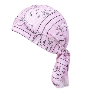 Pink paisley elastic durag cap for cycling and outdoor sports with adjustable ties