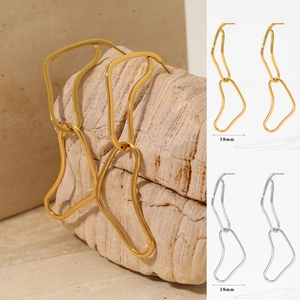 Irregular Geometric Drop Earrings Stainless Steel Long Wave Line Minimalist Modern Jewelry For Women