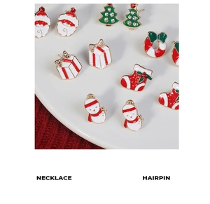 Close-up of Christmas stud earrings set with Santa, snowman and reindeer motifs