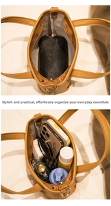 Vertical view of the interior capacity showing a mini monogram tote bag and daily essentials