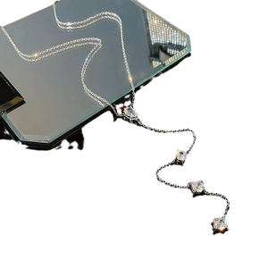 Elegant silver Y-shaped tassel body chain with zircons and teardrop crystal pendant