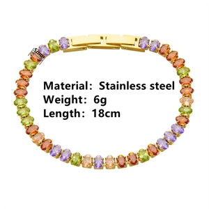 Bracelet en acier inoxydable plaqué or 18k avec zircons colorés longueur 18cm