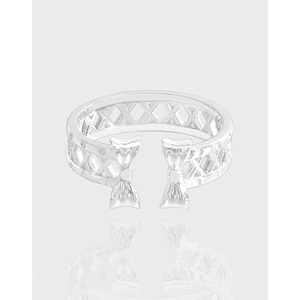 Minimalist 925 Sterling Silver Open Ring For Women Elegant Hollow Mesh Bowknot Design Adjustable Finger Ring Luxury Jewelry Gift