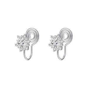 Elegant S925 sterling silver sunflower ear clips with sparkling zircon for non-pierced ears