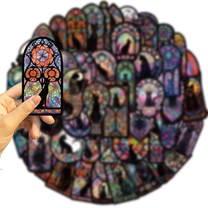 Stained glass style dark cat stickers set for laptops and luggage decoration